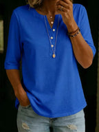 Women's Linen Henley Shirt 3/4 Sleeve Top