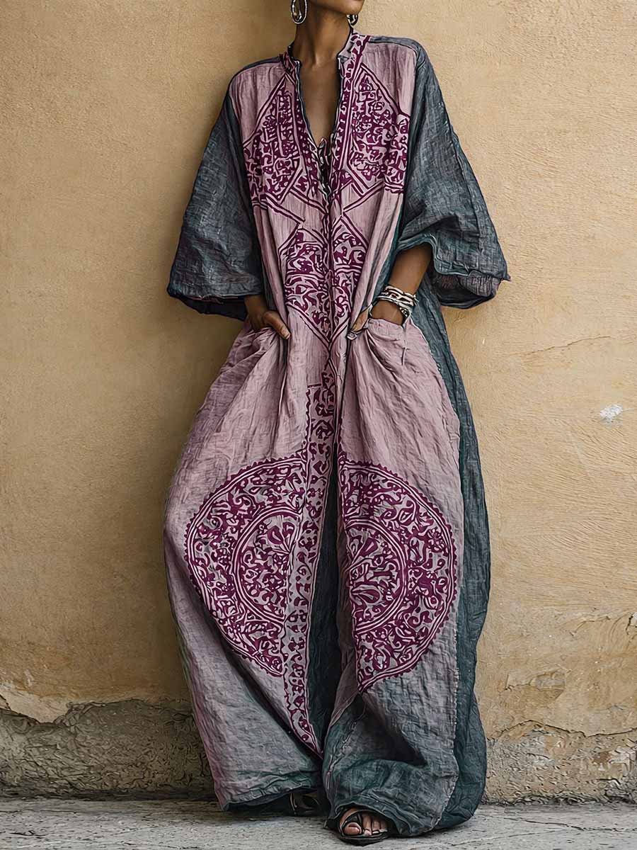 Linen Boho Jumpsuit for Women Wide Leg V-Neck Harem Romper