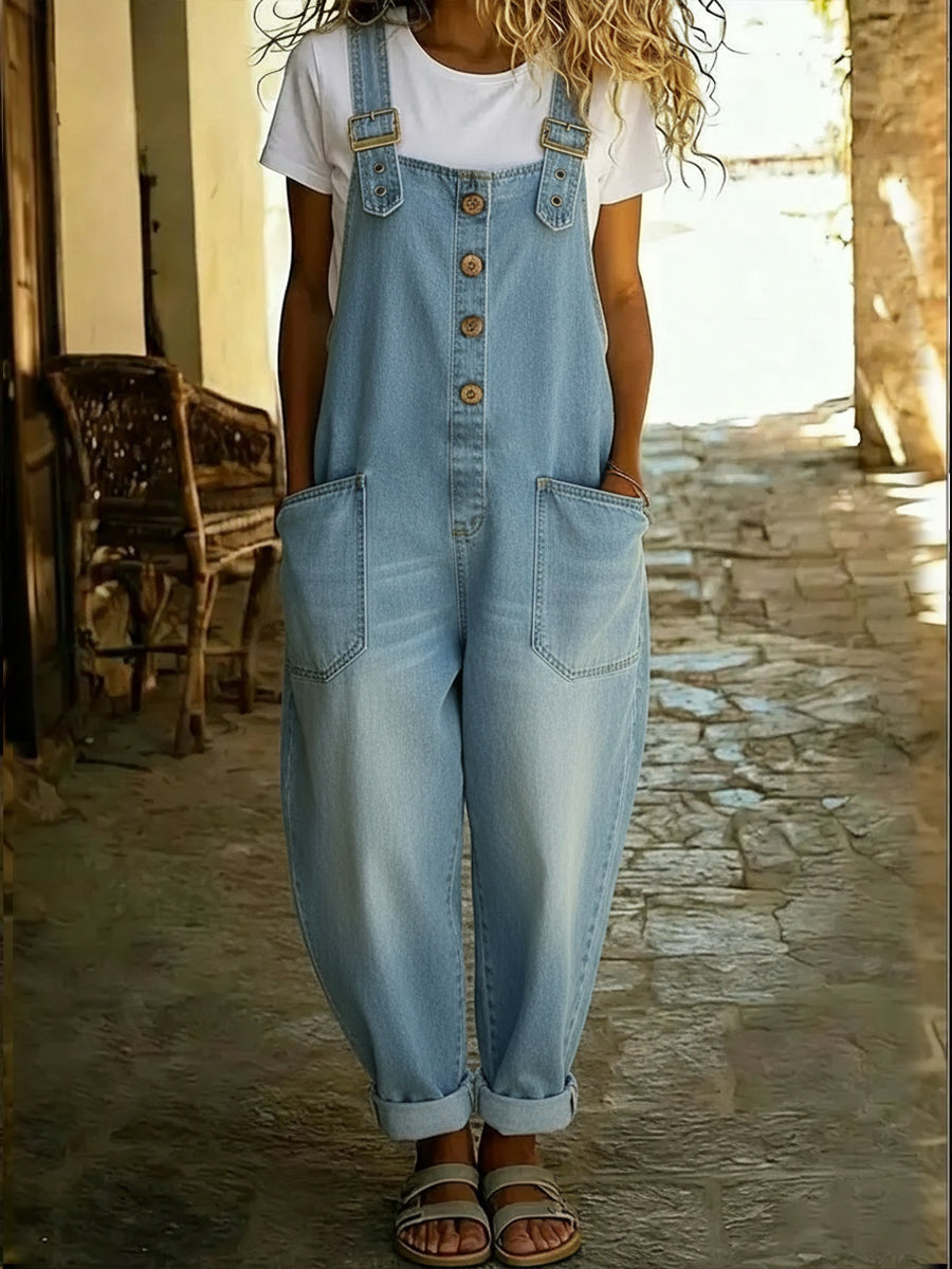 Women's Denim Jumpsuit Sleeveless Wide Leg Baggy Jean Overalls Everyday Romper