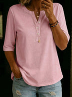 Women's Linen Henley Shirt 3/4 Sleeve Top