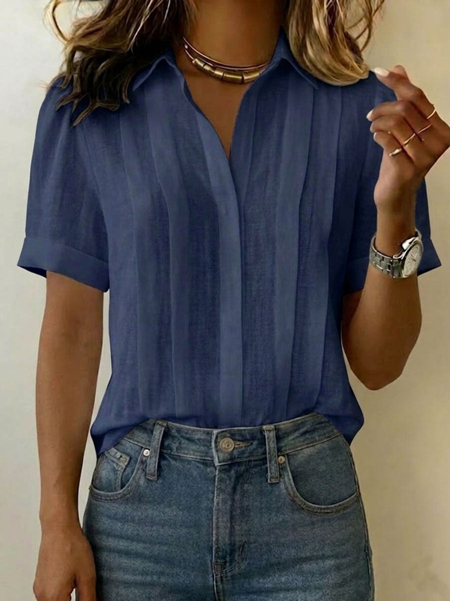 Women's Linen Blouse V Neck Short Sleeve Everyday Shirt