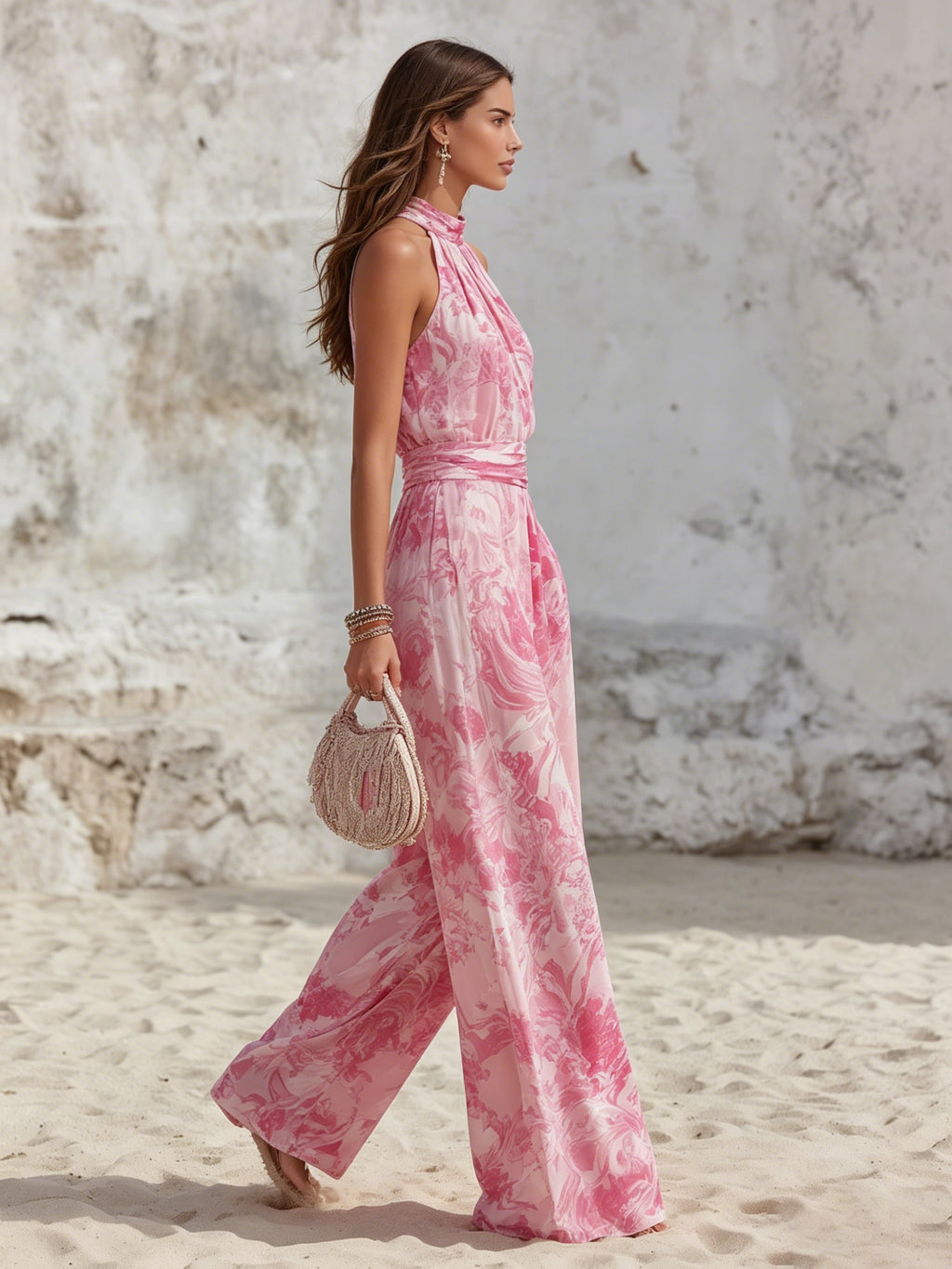 Women's Halter Top and Wide Leg Linen Two-Piece Set