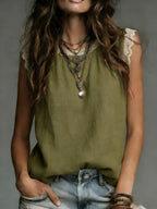 Sleeveless Linen Top for Women Everyday Loose Fit Blouse