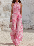 Women's Halter Top and Wide Leg Linen Two-Piece Set