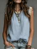 Sleeveless Linen Top for Women Everyday Loose Fit Blouse