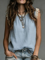 Sleeveless Linen Top for Women Everyday Loose Fit Blouse