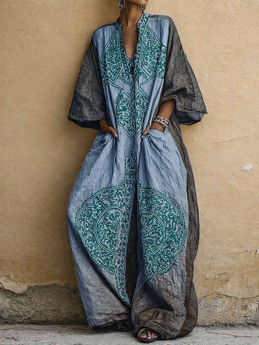 Linen Boho Jumpsuit for Women Wide Leg V-Neck Harem Romper