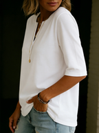 Women's Linen Henley Shirt 3/4 Sleeve Top