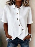 Women's Asymmetrical Short Sleeve Linen Button-Down Shirt