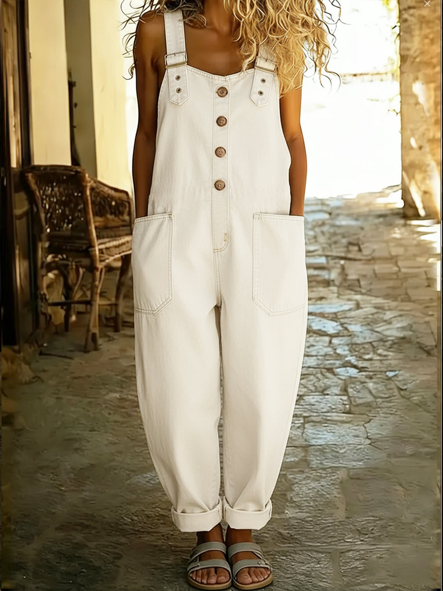 Women's Denim Jumpsuit Sleeveless Wide Leg Baggy Jean Overalls Everyday Romper