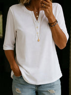 Women's Linen Henley Shirt 3/4 Sleeve Top