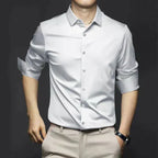 Men's Cotton Summer Shirt Refined Iron-Free Office Button Up Shirt
