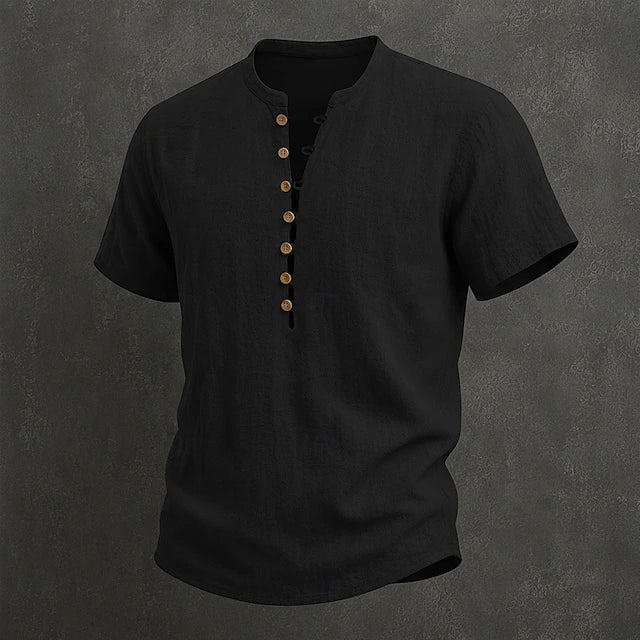 Men's Henley Shirt Linen Everyday Short Sleeve Breathable Tops