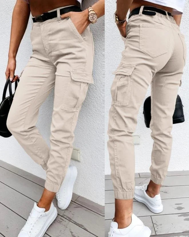 Women's Cotton Cargo Pants Relaxed Fit Everyday Utility Trousers for Autumn Wear