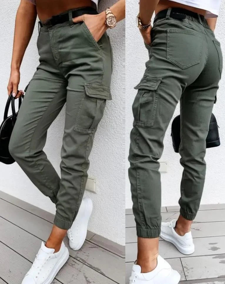 Women's Cotton Cargo Pants Relaxed Fit Everyday Utility Trousers for Autumn Wear