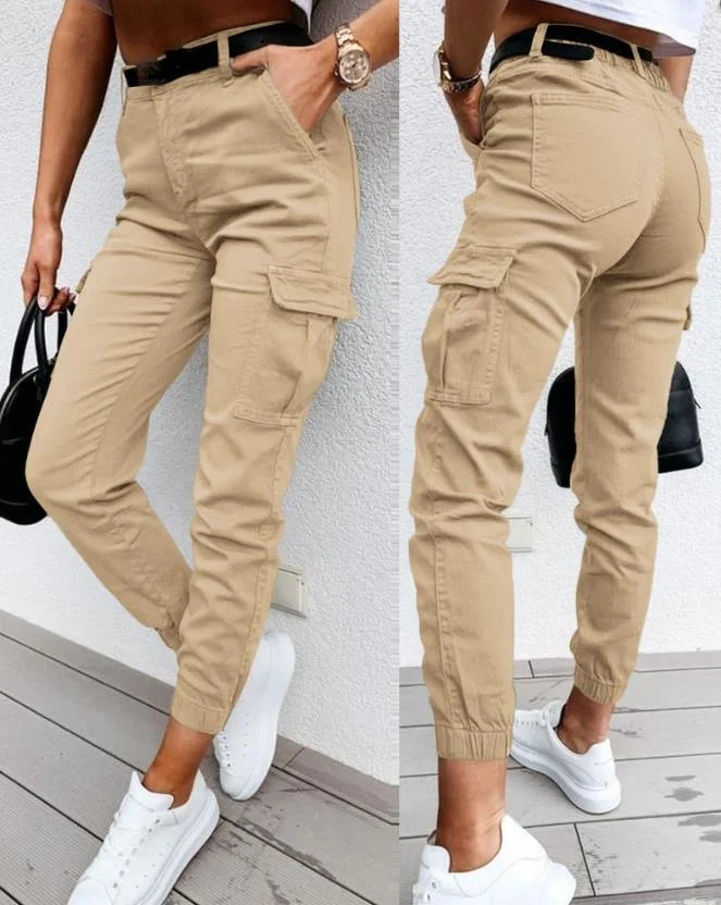 Women's Cotton Cargo Pants Relaxed Fit Everyday Utility Trousers for Autumn Wear