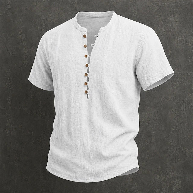 Men's Henley Shirt Linen Everyday Short Sleeve Breathable Tops