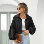 Corduroy Jacket for Women Cropped Bomber Everyday Coat