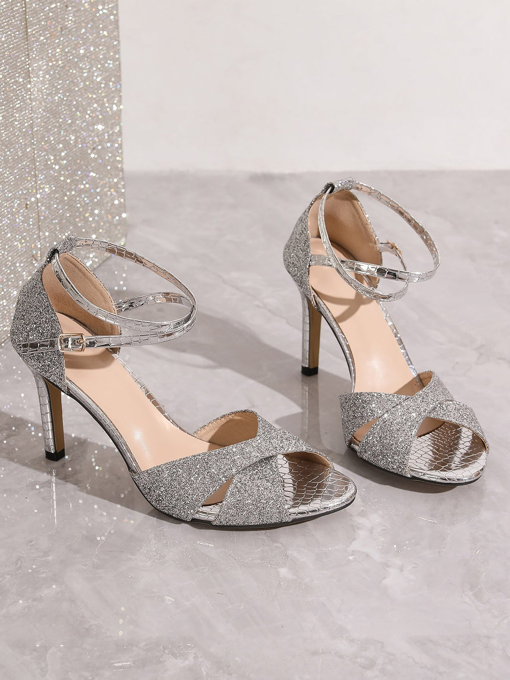 Aurevielle Shine | Crystal Strap Stiletto Sandals