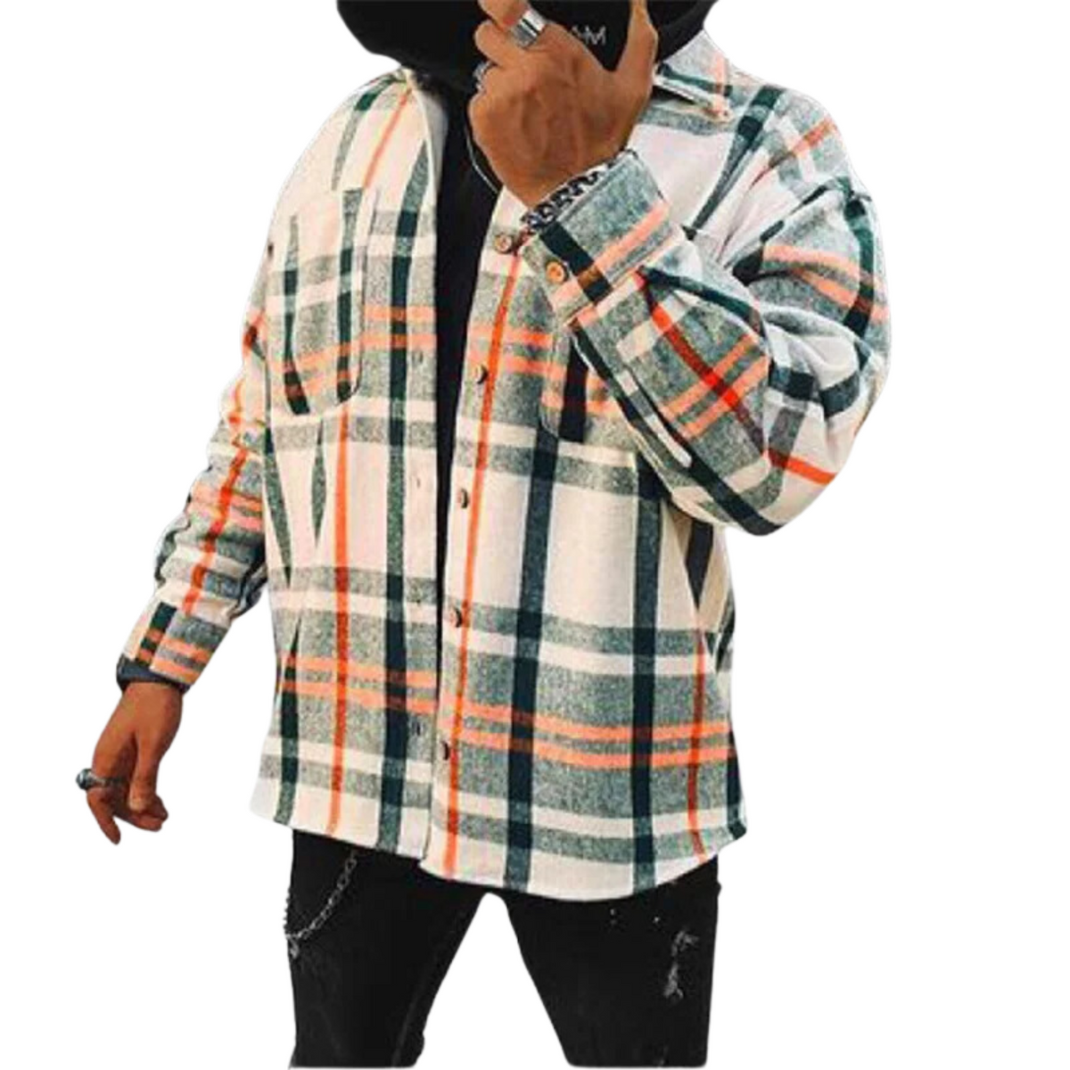 Wool Flannel Men's Plaid Check Button Down Shacket Jacket