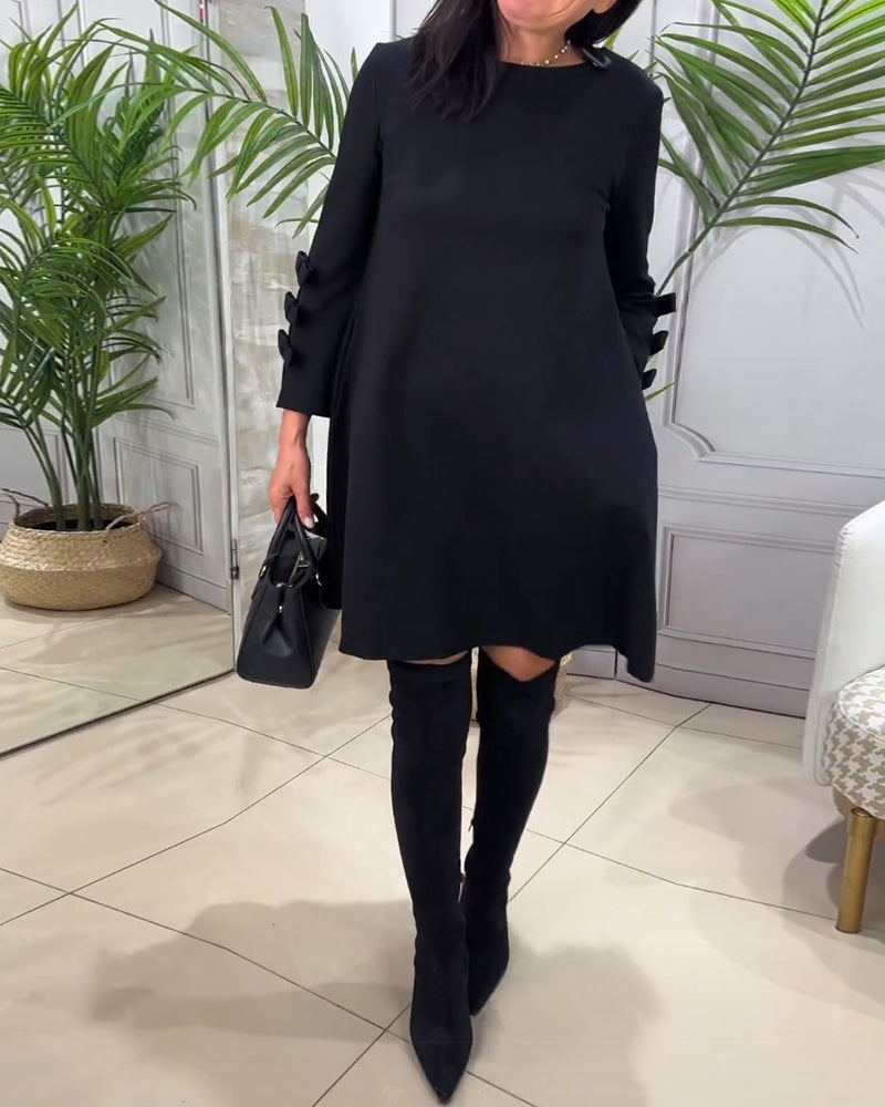 Women's Mini Dress Long Sleeve Bow Black — view 2