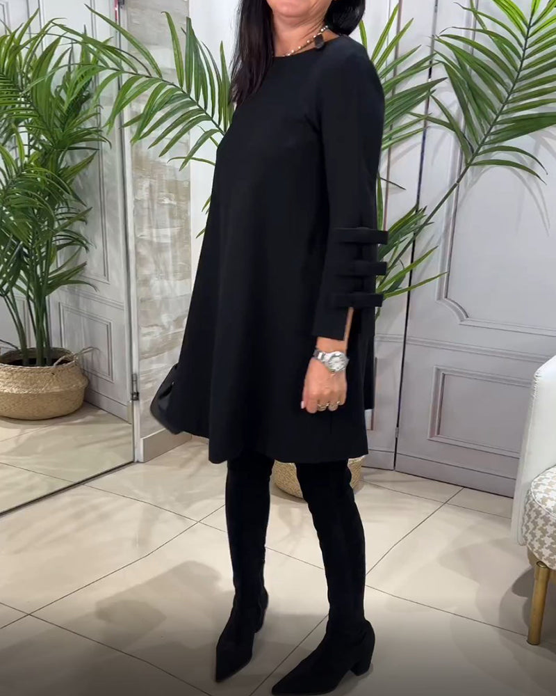 Women's Mini Dress Long Sleeve Bow Black — view 3