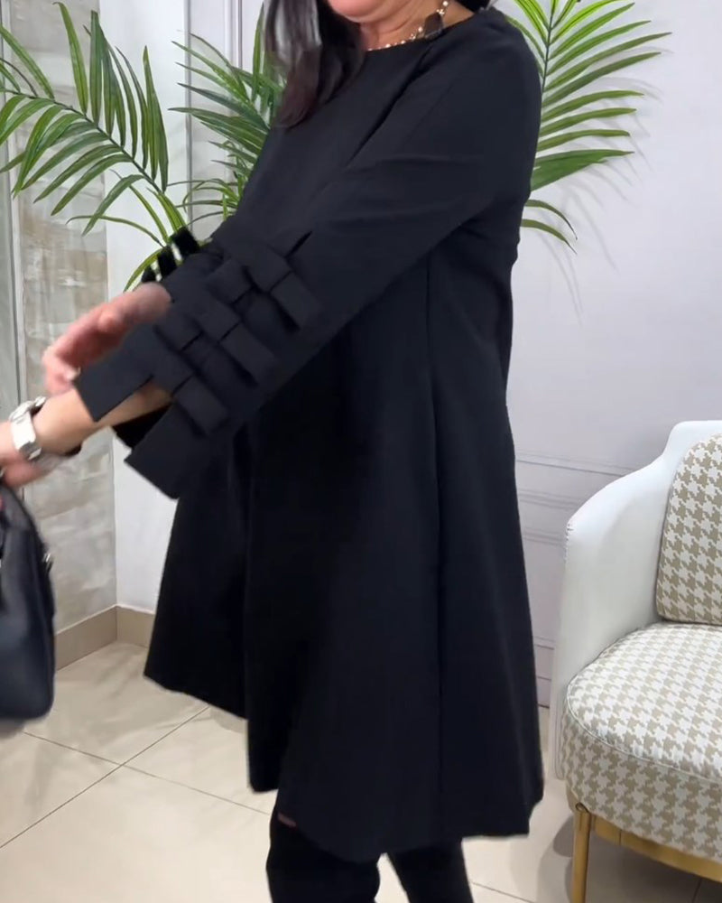 Women's Mini Dress Long Sleeve Bow Black — view 4