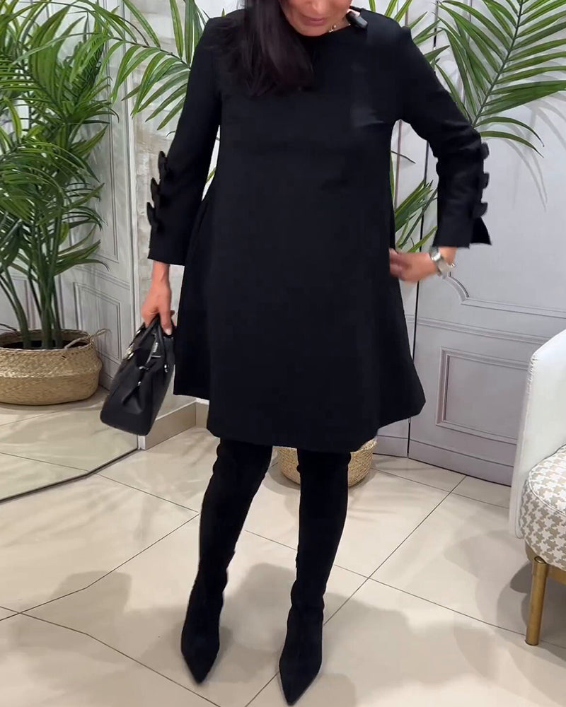 Women's Mini Dress Long Sleeve Bow Black — view 5