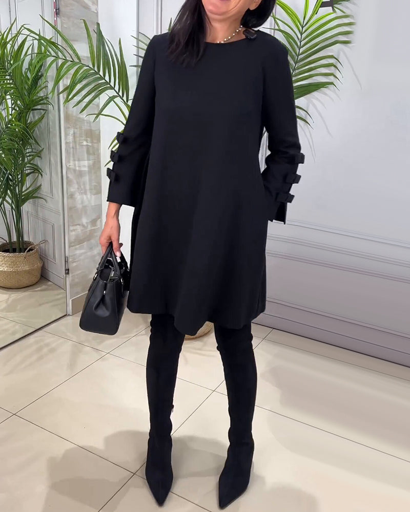 Women's Mini Dress Long Sleeve Bow Black — view 1