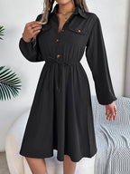 Women's Button Front Dress Long Sleeve Tie Waist — view 2