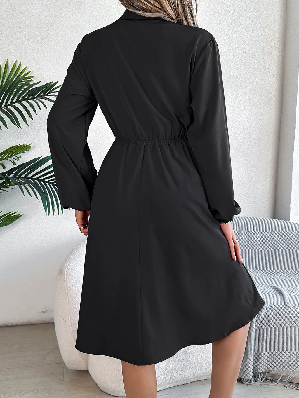 Women's Button Front Dress Long Sleeve Tie Waist — view 3