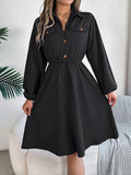 Women's Button Front Dress Long Sleeve Tie Waist — view 1