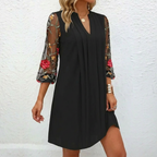 Women's Mini Dress Floral Sleeve V-Neck Black — view 2