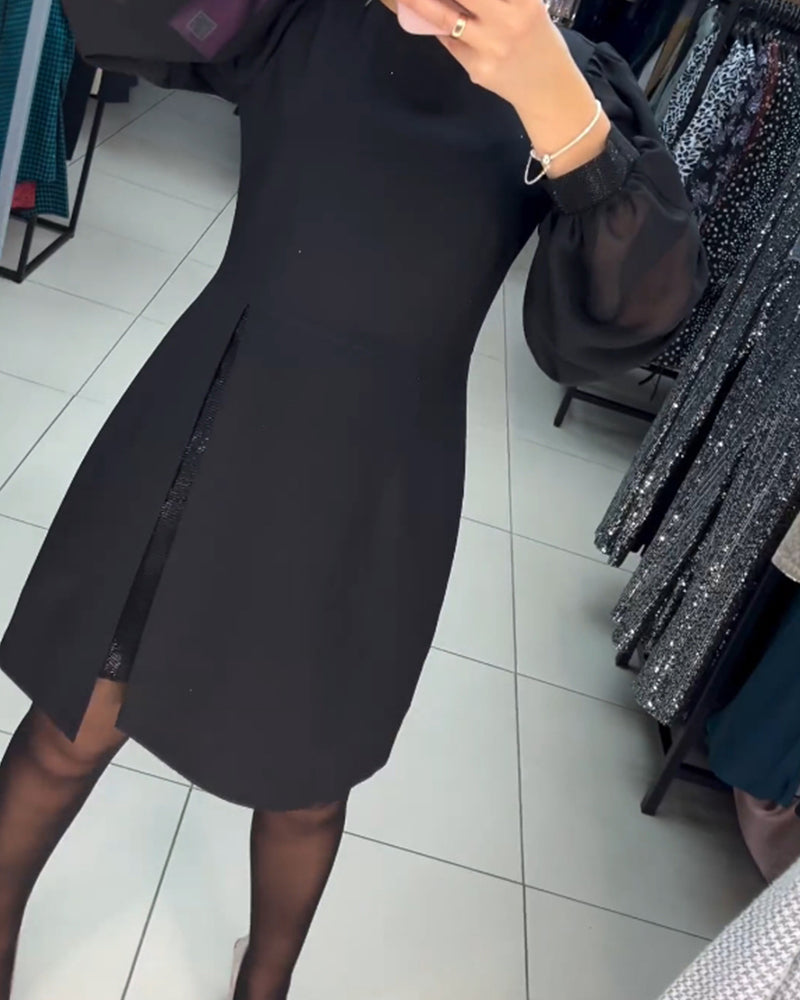 Women's Mini Dress Long Sleeve Split Black — view 2