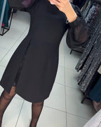 Women's Mini Dress Long Sleeve Split Black — view 2