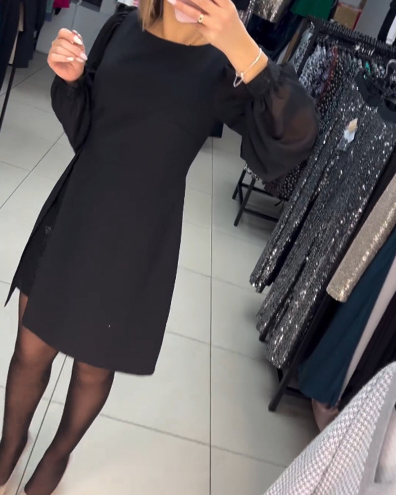 Women's Mini Dress Long Sleeve Split Black — view 3