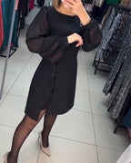 Women's Mini Dress Long Sleeve Split Black — view 4