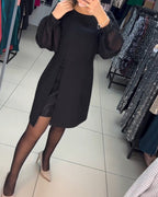 Women's Mini Dress Long Sleeve Split Black — view 5