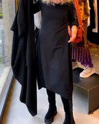 Women's Midi Dress Long Sleeve Round Neck Black — view 6