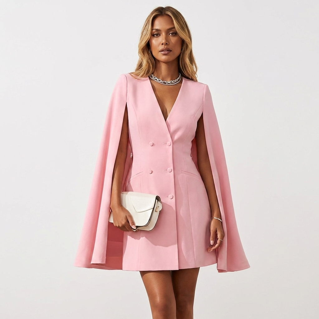 Women's Blazer Dress Double Breasted Formal Mini Cape — view 6