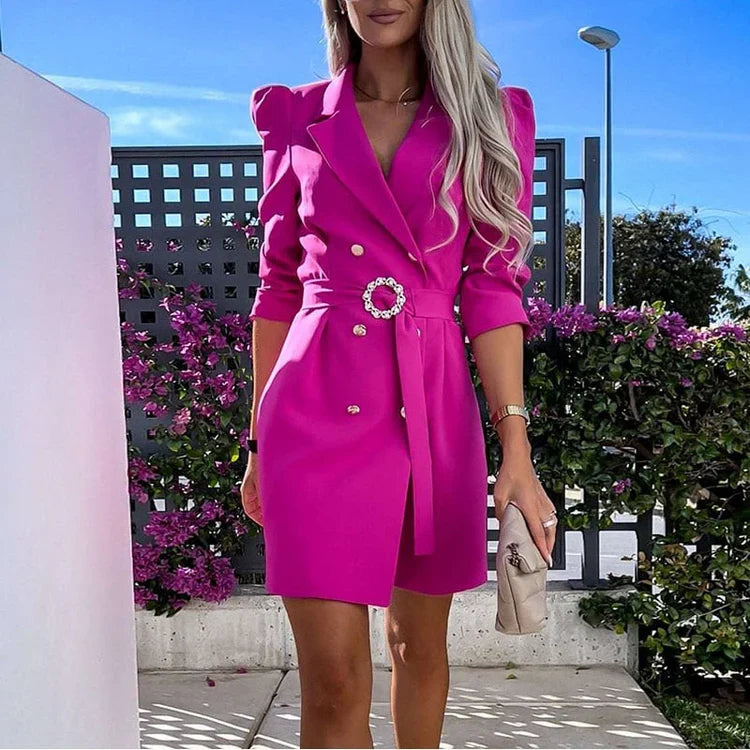 Women's Blazer Dress Double Breasted Buckle Belt — view 4
