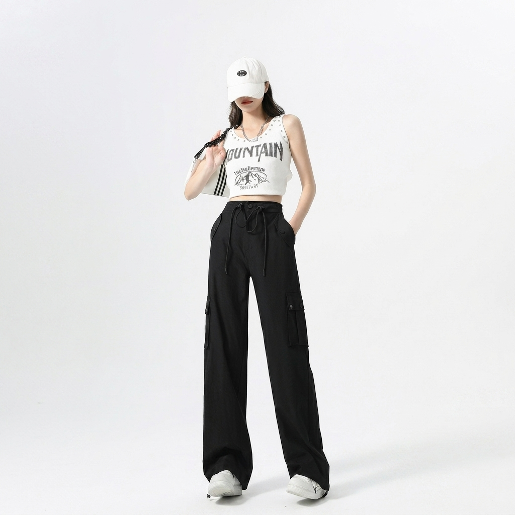 Women's Cargo Pants Tie Strap Wide Leg — view 2