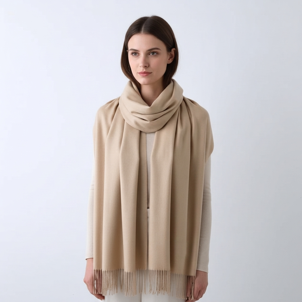 Women's Winter Scarf Solid Colour Tassel Trim — view 2