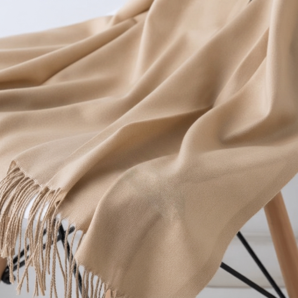 Women's Winter Scarf Solid Colour Tassel Trim — view 3