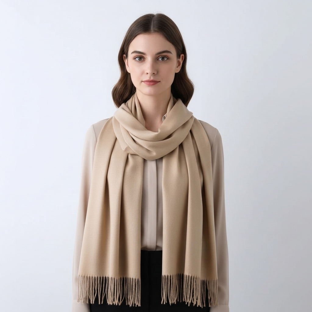 Women's Winter Scarf Solid Colour Tassel Trim — view 4