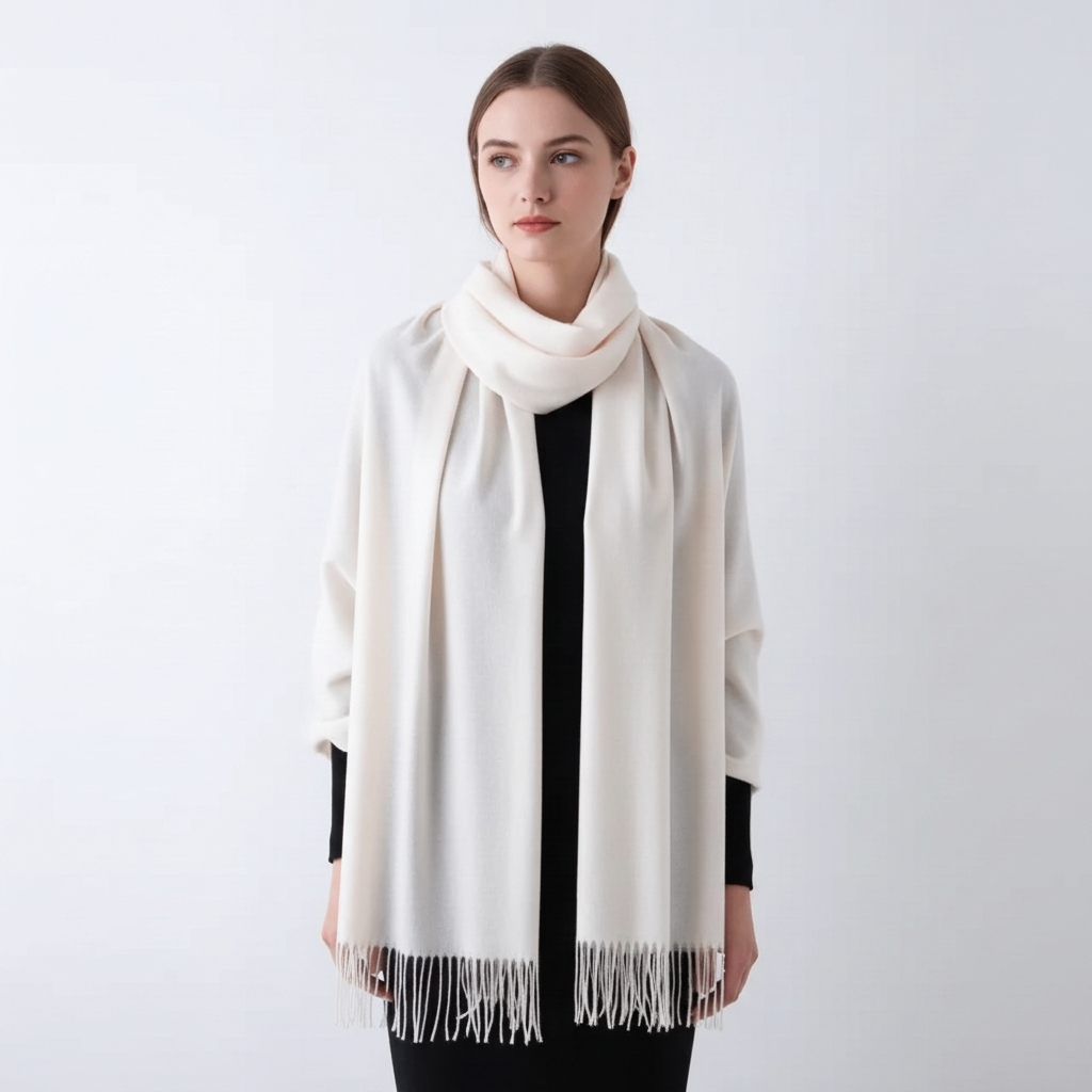 Women's Winter Scarf Solid Colour Tassel Trim — view 5