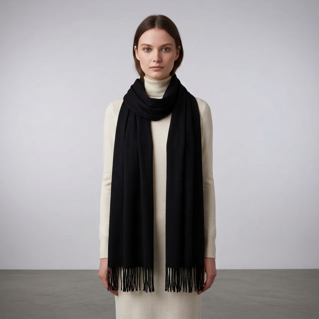 Women's Winter Scarf Solid Colour Tassel Trim — view 6