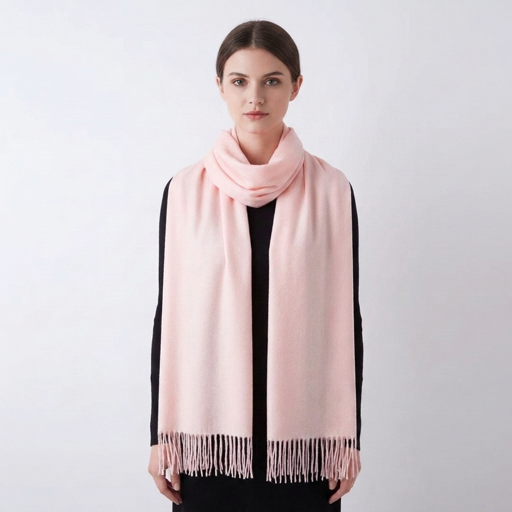 Women's Winter Scarf Solid Colour Tassel Trim — view 7