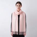 Women's Winter Scarf Solid Colour Tassel Trim — view 7