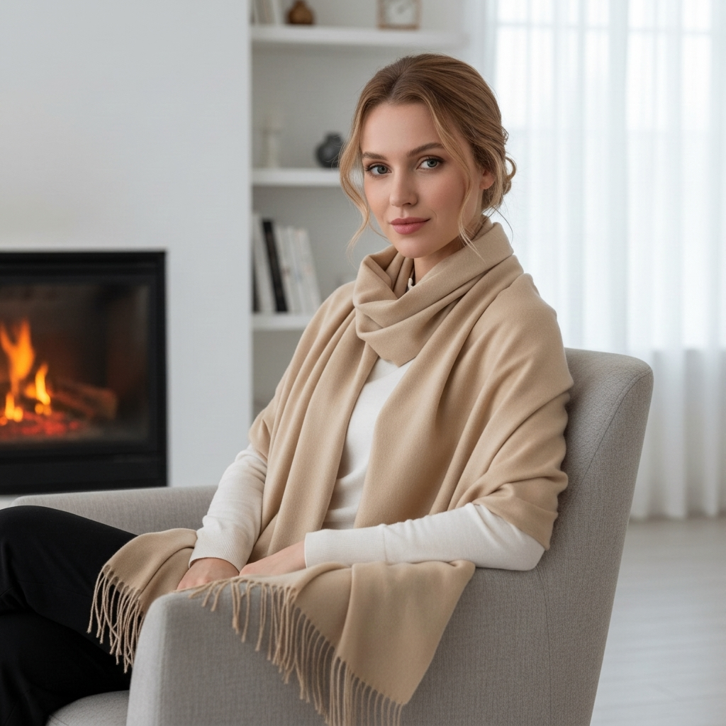 Women's Winter Scarf Solid Colour Tassel Trim — view 1